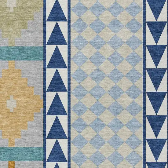 Navy Blue And Sky Blue Southwestern Washable Indoor Outdoor Area Rug Photo 3