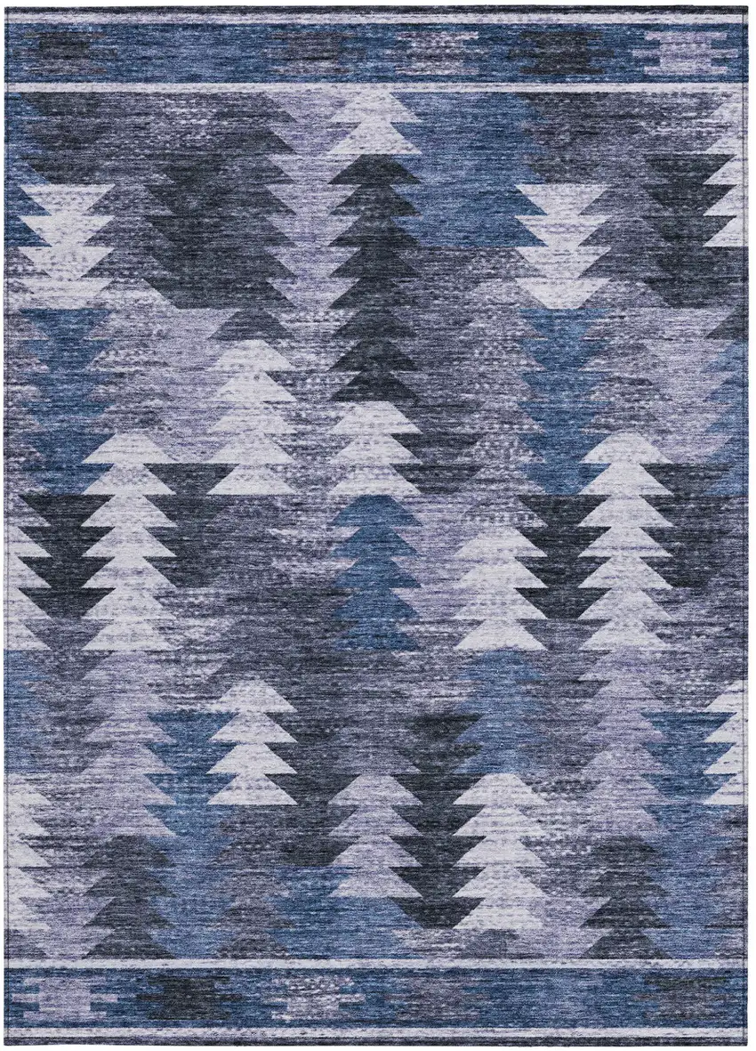 Navy Blue And Sky Blue Southwestern Washable Indoor Outdoor Area Rug Photo 6