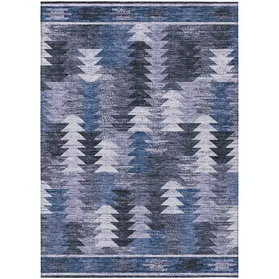 Navy Blue And Sky Blue Southwestern Washable Indoor Outdoor Area Rug Photo 2