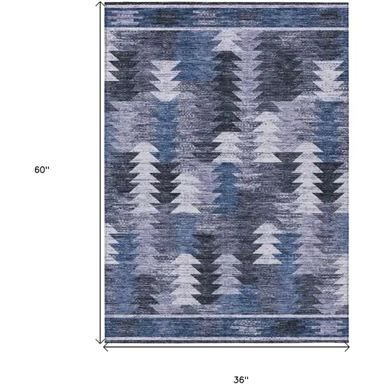 Navy Blue And Sky Blue Southwestern Washable Indoor Outdoor Area Rug Photo 7