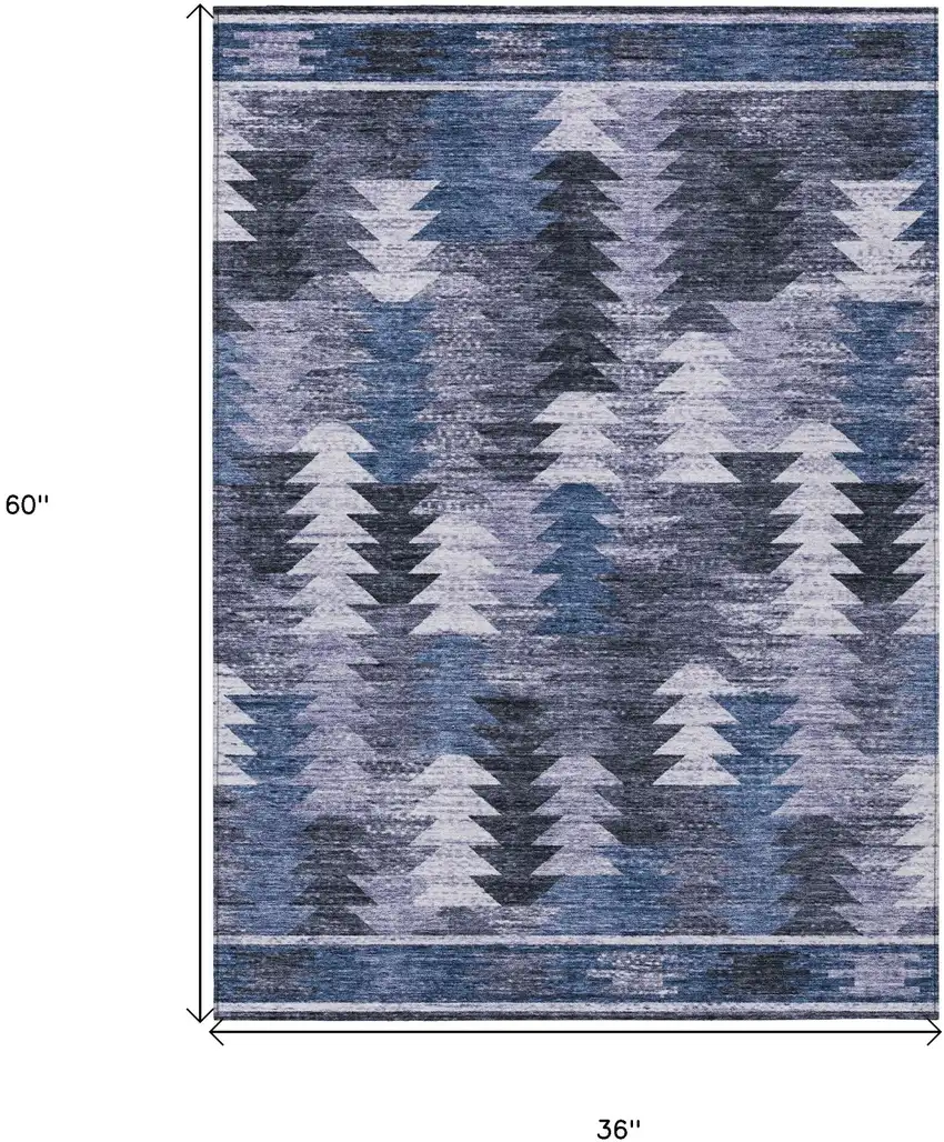 Navy Blue And Sky Blue Southwestern Washable Indoor Outdoor Area Rug Photo 7