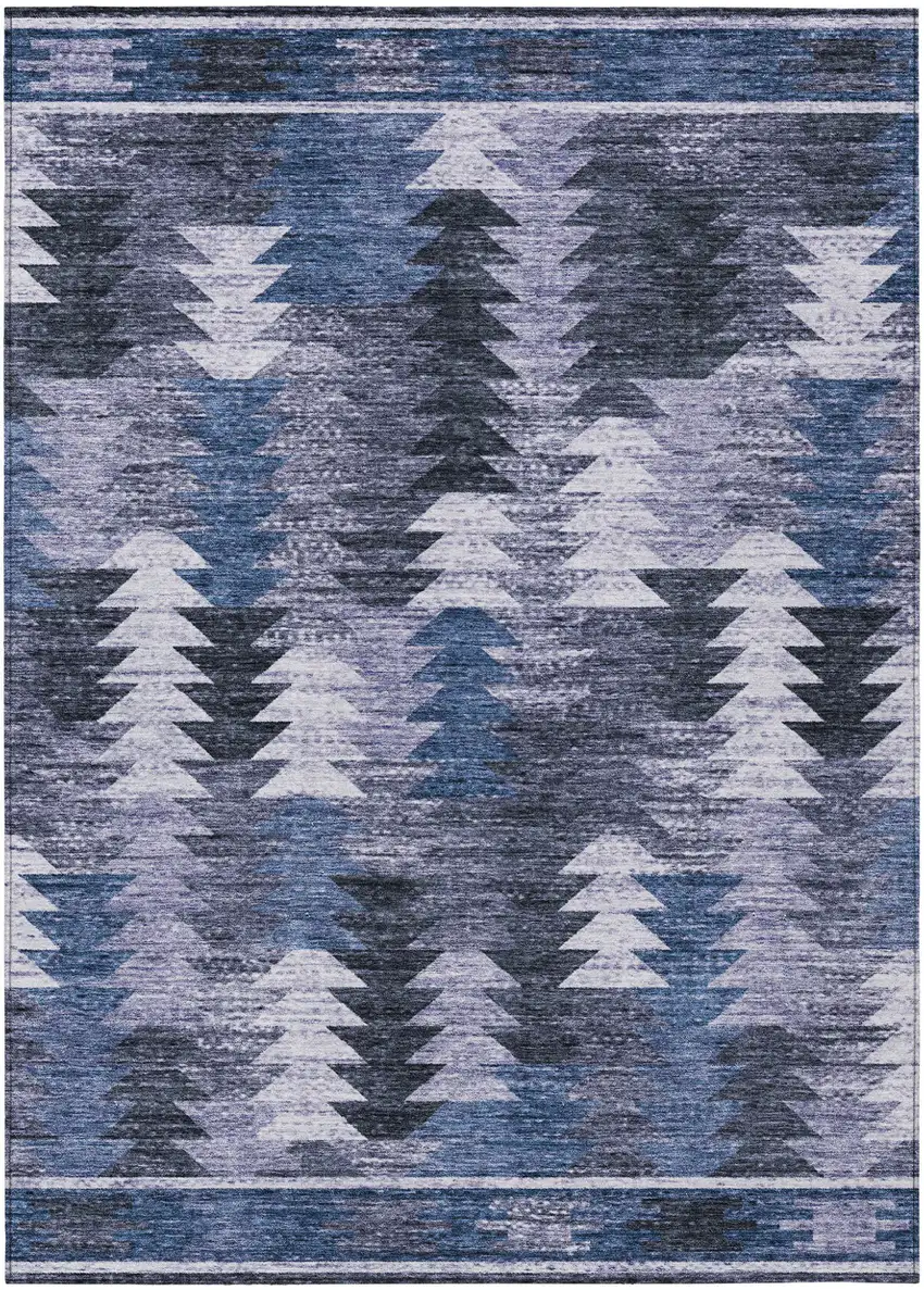 Navy Blue And Sky Blue Southwestern Washable Indoor Outdoor Area Rug Photo 2