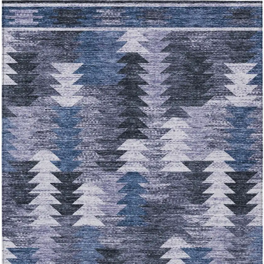 Navy Blue And Sky Blue Southwestern Washable Indoor Outdoor Area Rug Photo 7