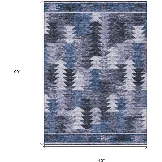 Navy Blue And Sky Blue Southwestern Washable Indoor Outdoor Area Rug Photo 3