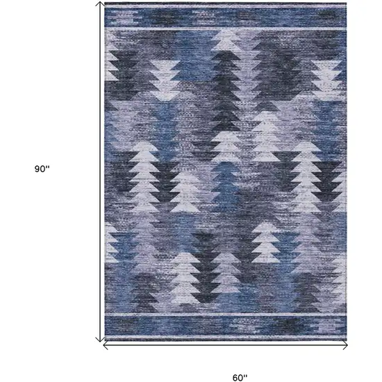 Navy Blue And Sky Blue Southwestern Washable Indoor Outdoor Area Rug Photo 3