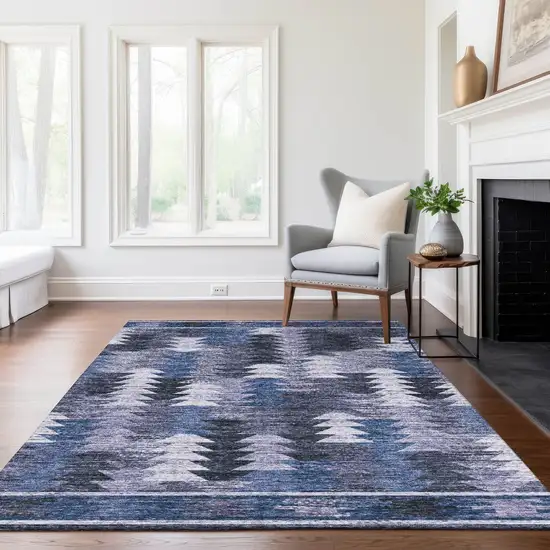 Navy Blue And Sky Blue Southwestern Washable Indoor Outdoor Area Rug Photo 9