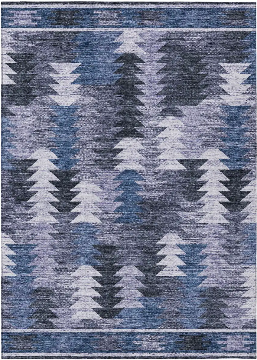 Navy Blue And Sky Blue Southwestern Washable Indoor Outdoor Area Rug Photo 2