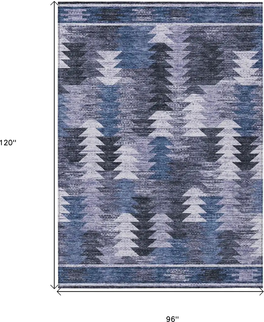 Navy Blue And Sky Blue Southwestern Washable Indoor Outdoor Area Rug Photo 3
