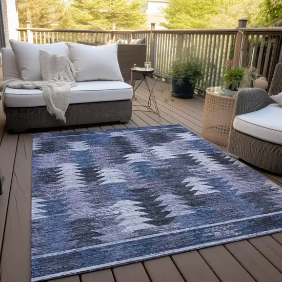 Navy Blue And Sky Blue Southwestern Washable Indoor Outdoor Area Rug Photo 8