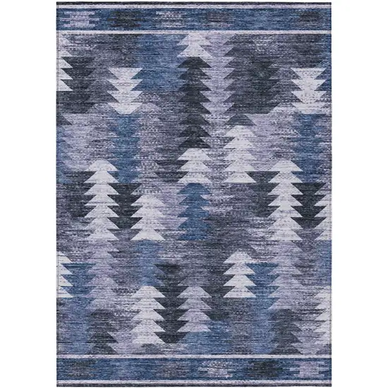 Navy Blue And Sky Blue Southwestern Washable Indoor Outdoor Area Rug Photo 2