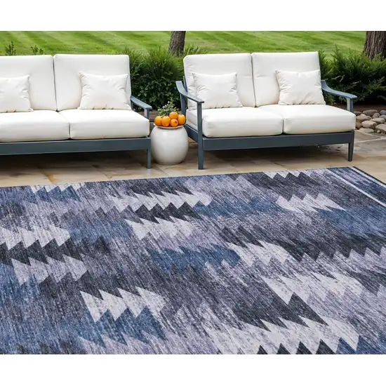 Navy Blue And Sky Blue Southwestern Washable Indoor Outdoor Area Rug Photo 1