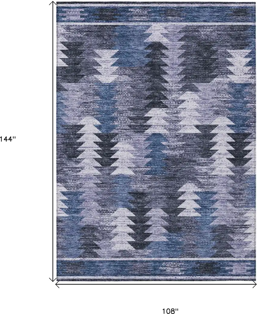 Navy Blue And Sky Blue Southwestern Washable Indoor Outdoor Area Rug Photo 3