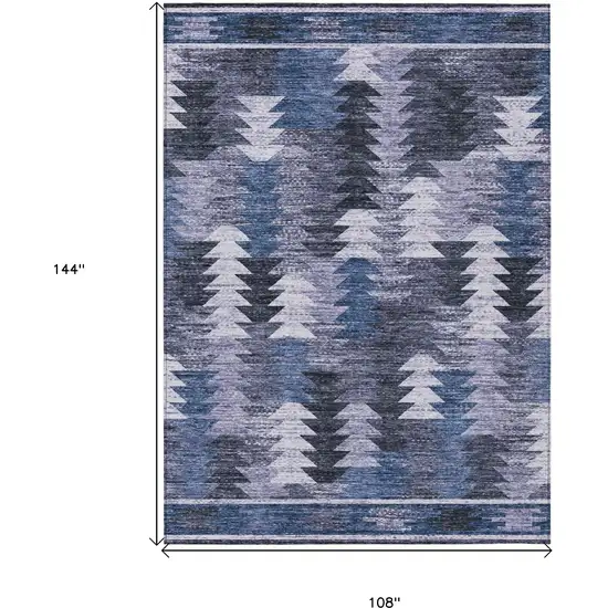 Navy Blue And Sky Blue Southwestern Washable Indoor Outdoor Area Rug Photo 3