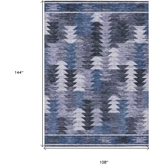 Navy Blue And Sky Blue Southwestern Washable Indoor Outdoor Area Rug Photo 3