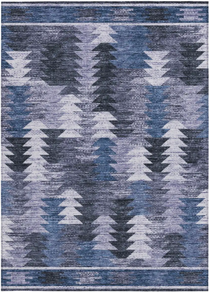 Navy Blue And Sky Blue Southwestern Washable Indoor Outdoor Area Rug Photo 7