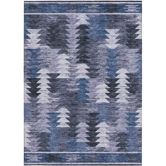 Navy Blue And Sky Blue Southwestern Washable Indoor Outdoor Area Rug Photo 7