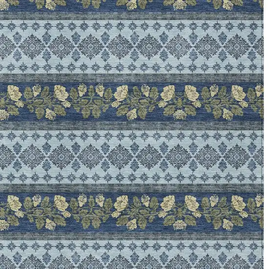 Navy Blue And Sky Blue Striped Washable Indoor Outdoor Area Rug Photo 2