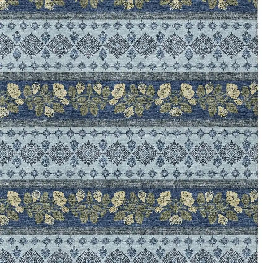Navy Blue And Sky Blue Striped Washable Indoor Outdoor Area Rug Photo 2