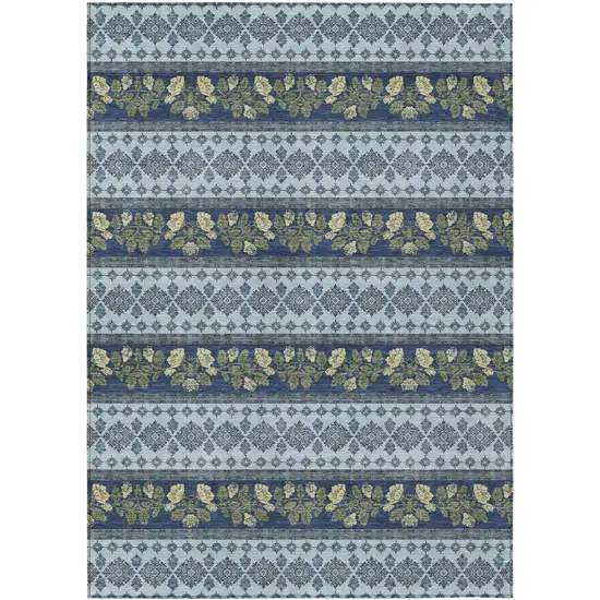 Navy Blue And Sky Blue Striped Washable Indoor Outdoor Area Rug Photo 1