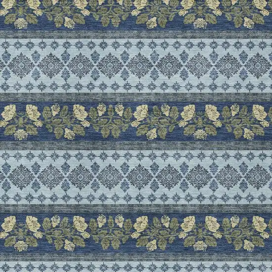 Navy Blue And Sky Blue Striped Washable Indoor Outdoor Area Rug Photo 2