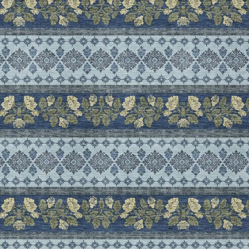 Navy Blue And Sky Blue Striped Washable Indoor Outdoor Area Rug Photo 2