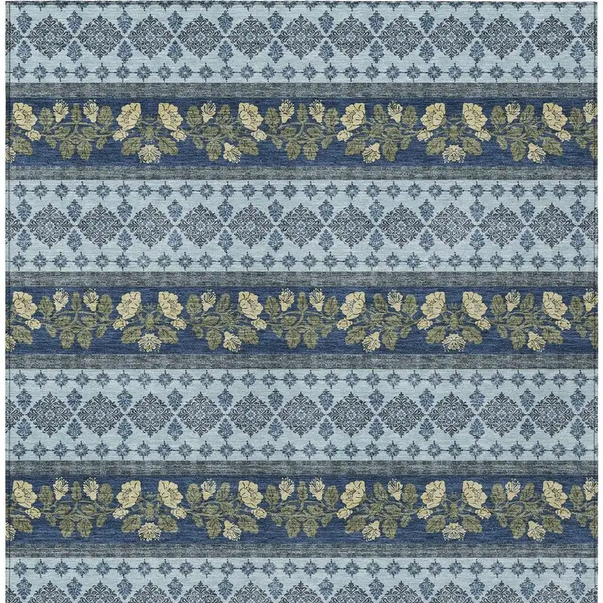 Navy Blue And Sky Blue Striped Washable Indoor Outdoor Area Rug Photo 3