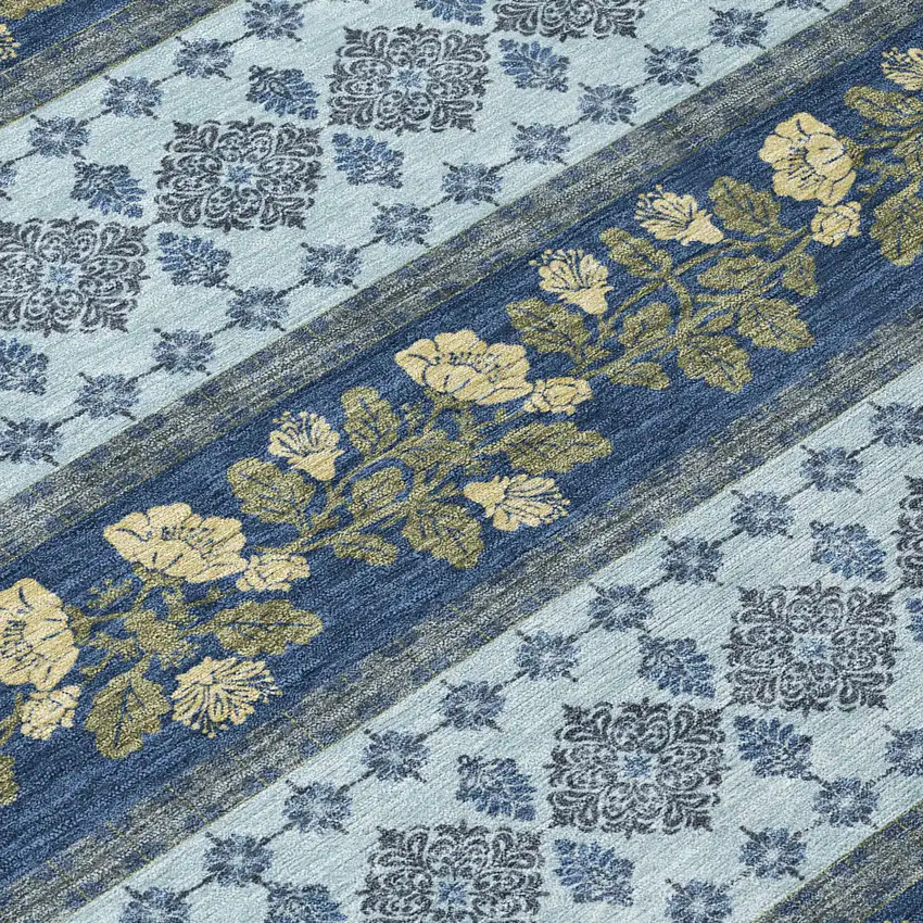 Navy Blue And Sky Blue Striped Washable Indoor Outdoor Area Rug Photo 9