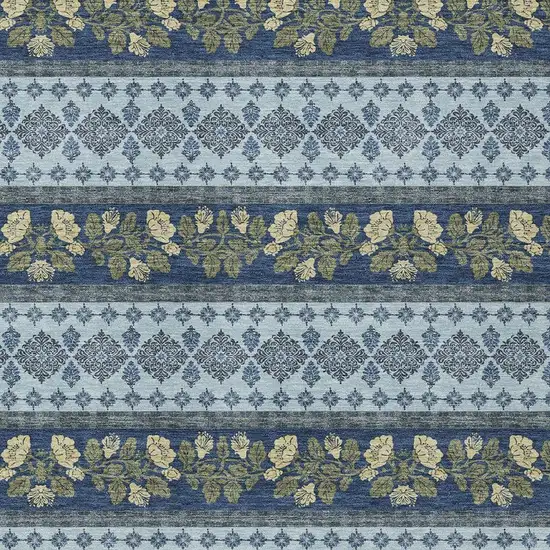 Navy Blue And Sky Blue Striped Washable Indoor Outdoor Area Rug Photo 2