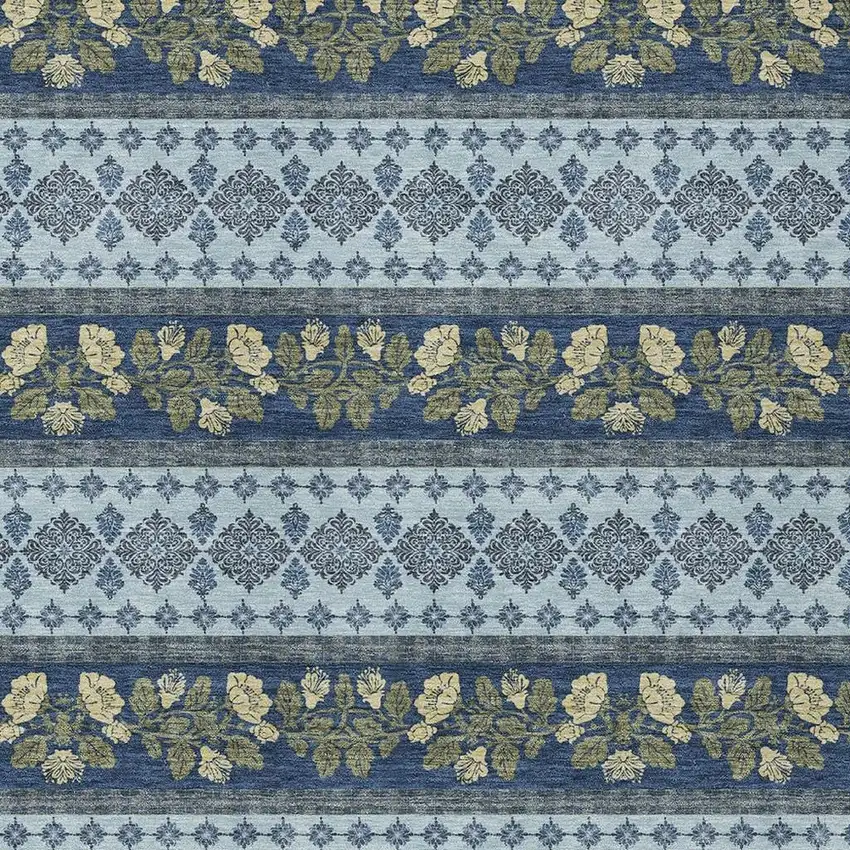 Navy Blue And Sky Blue Striped Washable Indoor Outdoor Area Rug Photo 2