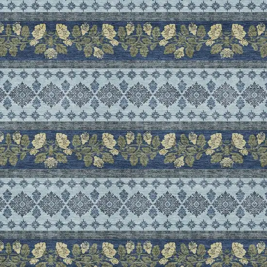 Navy Blue And Sky Blue Striped Washable Indoor Outdoor Area Rug Photo 2