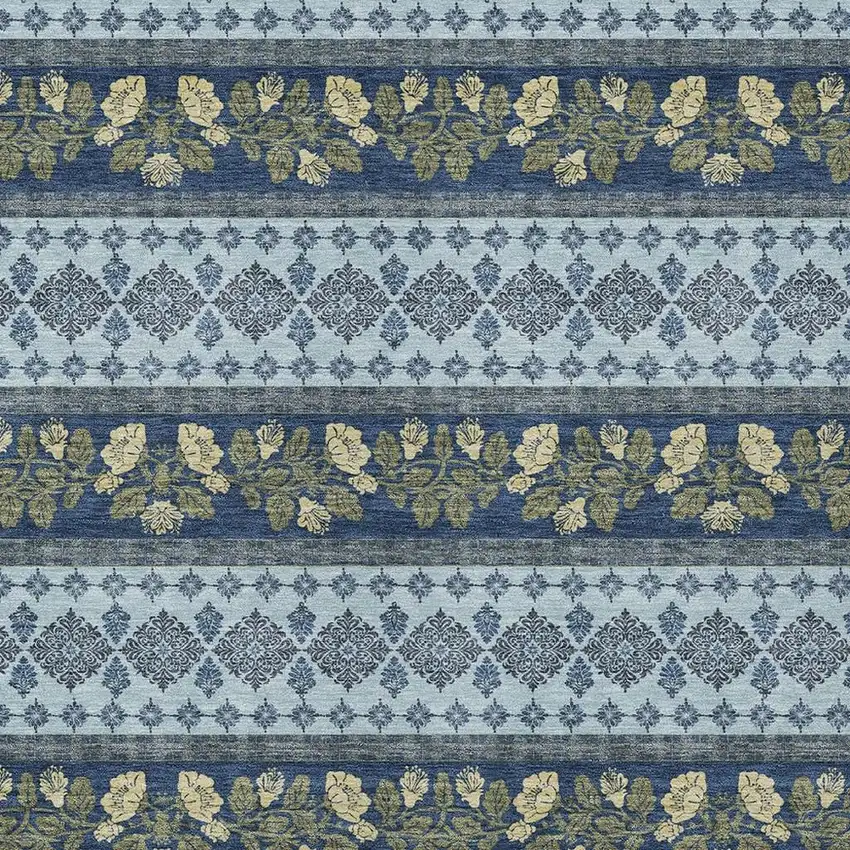 Navy Blue And Sky Blue Striped Washable Indoor Outdoor Area Rug Photo 2