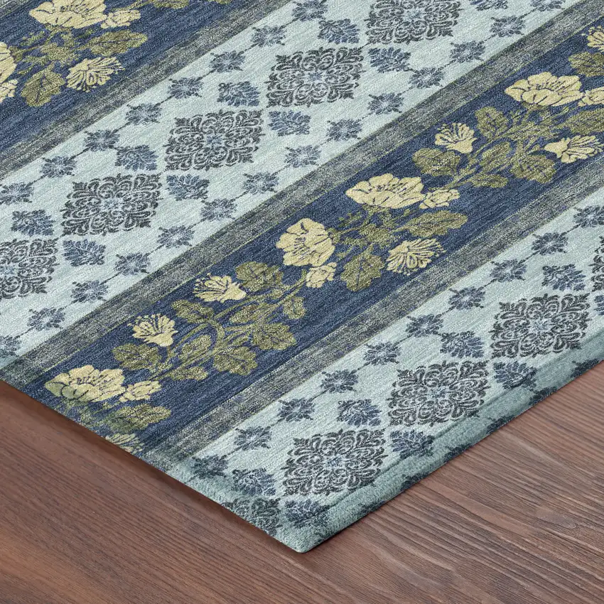 Navy Blue And Sky Blue Striped Washable Indoor Outdoor Area Rug Photo 8
