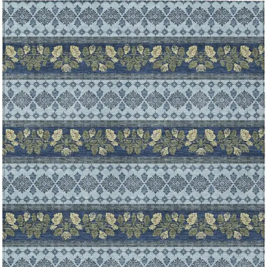 Navy Blue And Sky Blue Striped Washable Indoor Outdoor Area Rug Photo 3
