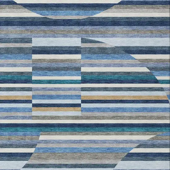 Navy Blue And Sky Blue Striped Washable Indoor Outdoor Area Rug Photo 2