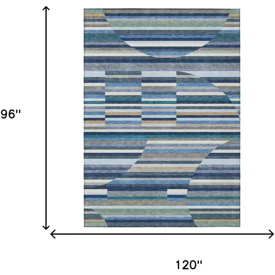 Navy Blue And Sky Blue Striped Washable Indoor Outdoor Area Rug Photo 6