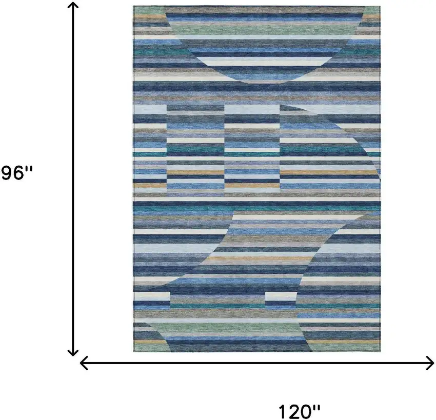 Navy Blue And Sky Blue Striped Washable Indoor Outdoor Area Rug Photo 6