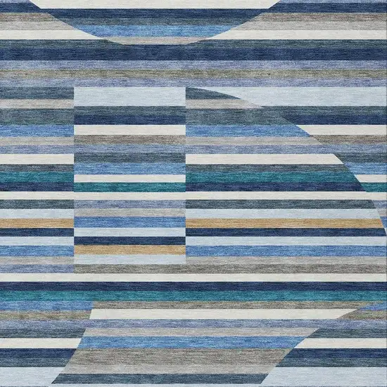 Navy Blue And Sky Blue Striped Washable Indoor Outdoor Area Rug Photo 2