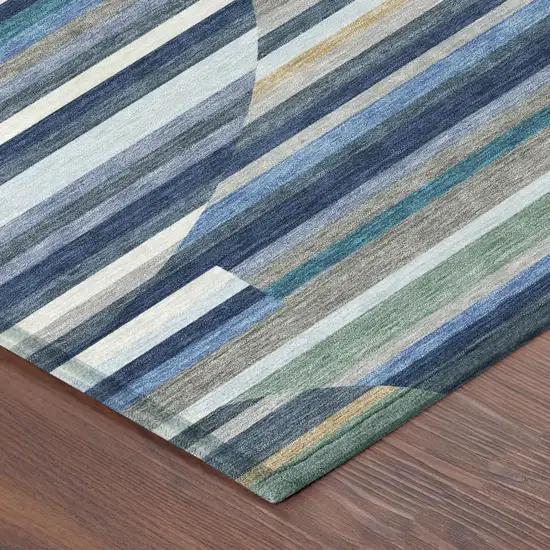 Navy Blue And Sky Blue Striped Washable Indoor Outdoor Area Rug Photo 4