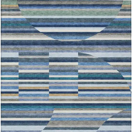 Navy Blue And Sky Blue Striped Washable Indoor Outdoor Area Rug Photo 3