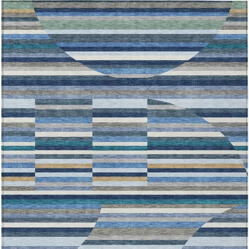 Navy Blue And Sky Blue Striped Washable Indoor Outdoor Area Rug Photo 3