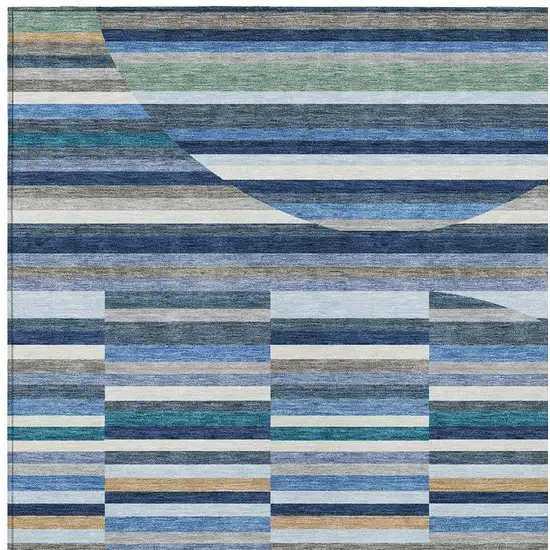 Navy Blue And Sky Blue Striped Washable Indoor Outdoor Area Rug Photo 2
