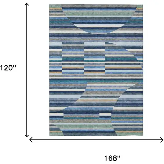 Navy Blue And Sky Blue Striped Washable Indoor Outdoor Area Rug Photo 6