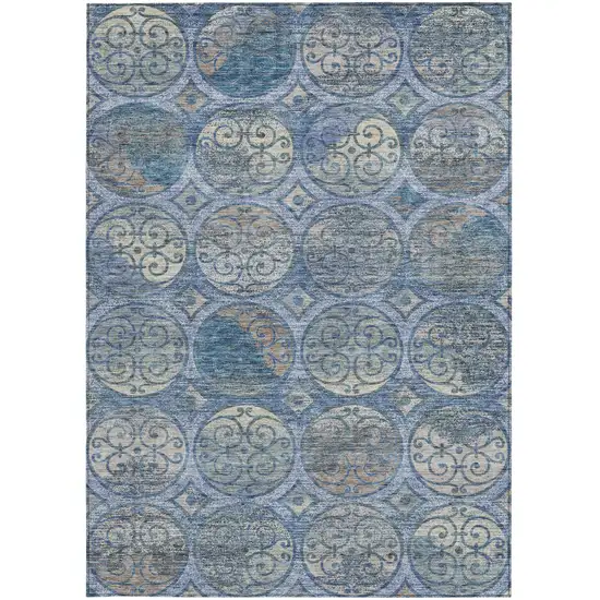 Navy Blue And Sky Blue Trellis Washable Indoor Outdoor Area Rug Photo 6