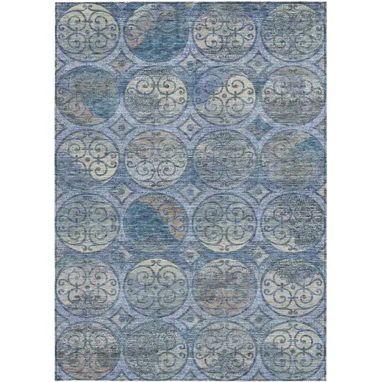 Navy Blue And Sky Blue Trellis Washable Indoor Outdoor Area Rug Photo 6