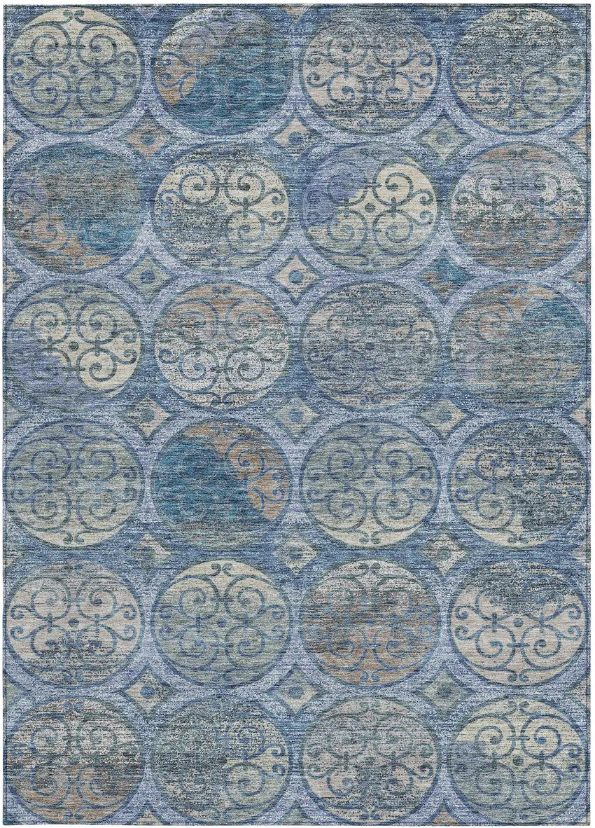 Navy Blue And Sky Blue Trellis Washable Indoor Outdoor Area Rug Photo 6