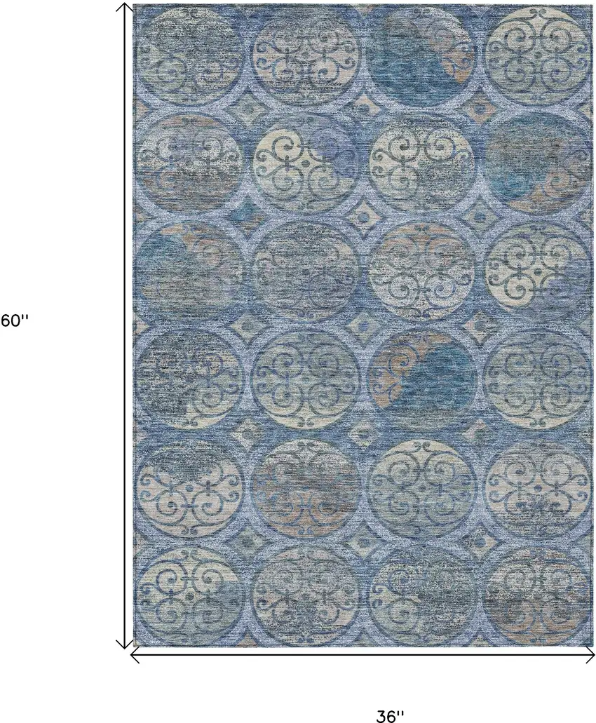 Navy Blue And Sky Blue Trellis Washable Indoor Outdoor Area Rug Photo 3