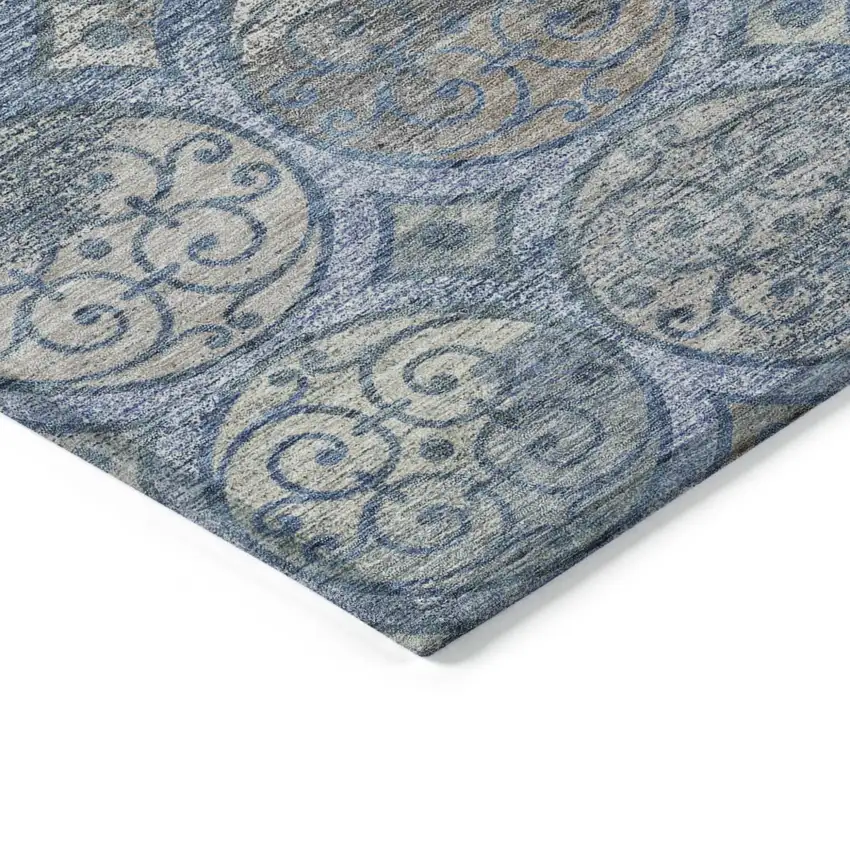 Navy Blue And Sky Blue Trellis Washable Indoor Outdoor Area Rug Photo 4