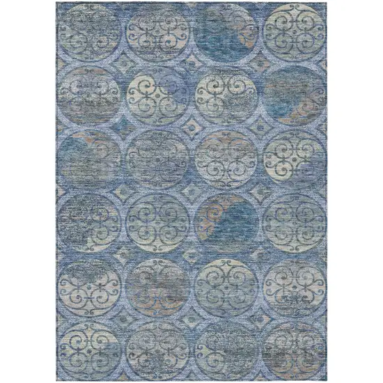 Navy Blue And Sky Blue Trellis Washable Indoor Outdoor Area Rug Photo 2