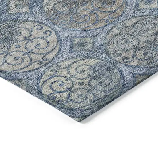 Navy Blue And Sky Blue Trellis Washable Indoor Outdoor Area Rug Photo 3