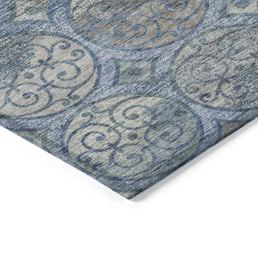Navy Blue And Sky Blue Trellis Washable Indoor Outdoor Area Rug Photo 3